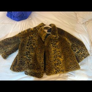Free People Leopard faux fur jacket.